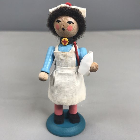 Vintage 4" Steinbach RED CROSS NURSE PAPER Wood Christmas OrnamentMedical Rare